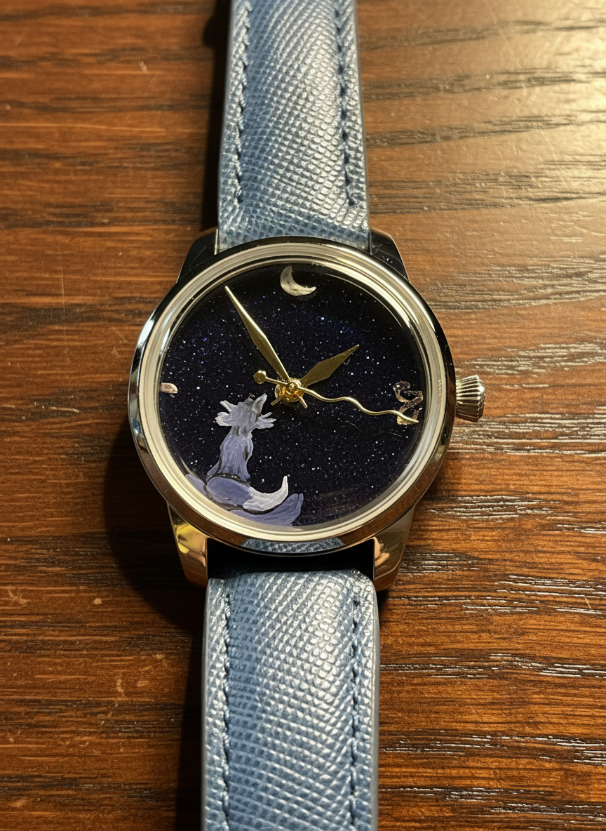 Enhanced luxury timepiece on dark oak wood